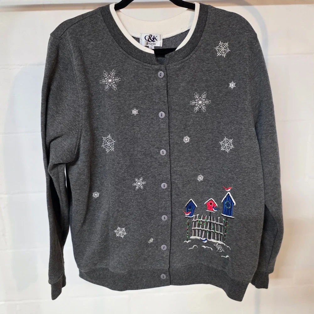 CLEARANCE‎ 💲6️⃣ C&K Designs Snowflake Birdhouse Embroidered Cardigan Large